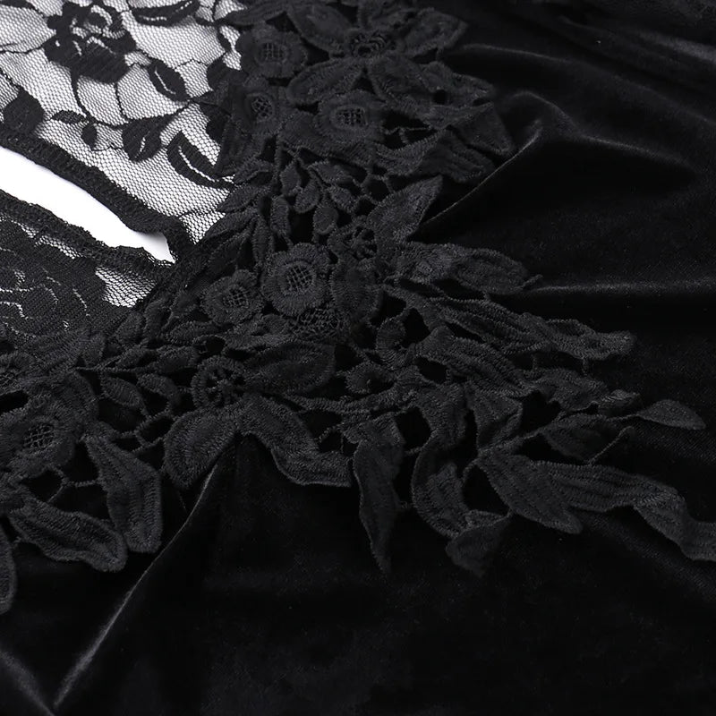 Goth Dark Vintage Mall Gothic Elegant Lace Trumpet Dress Grunge Aesthetic Punk V-neck Long Dresses 2025 Women's Slim Streetwear