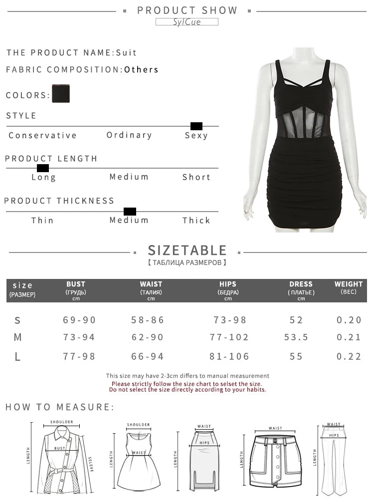 Sylcue Black Mysterious Sexy Mature Beautiful Tight Hot Confident Summer Party Intellectual Elegant Simple Women'S Strap Dress