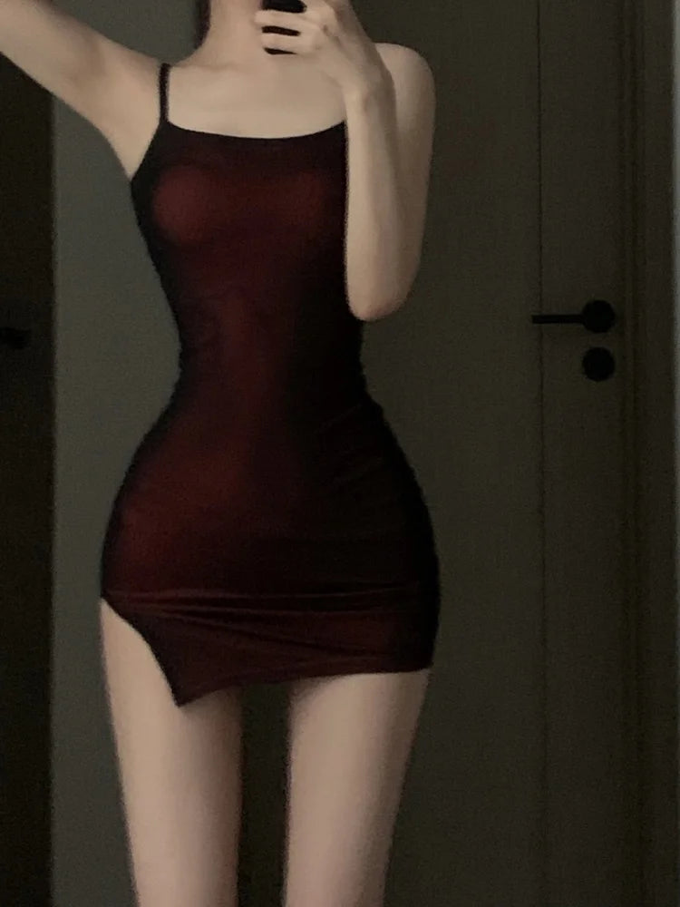 Bodycon Woman Dress 2025 Vestidos De Mujer Fashion Tunic Temperament Sexy Sling Robe Femme Gauze Split Mini Summer Y2K Dresses