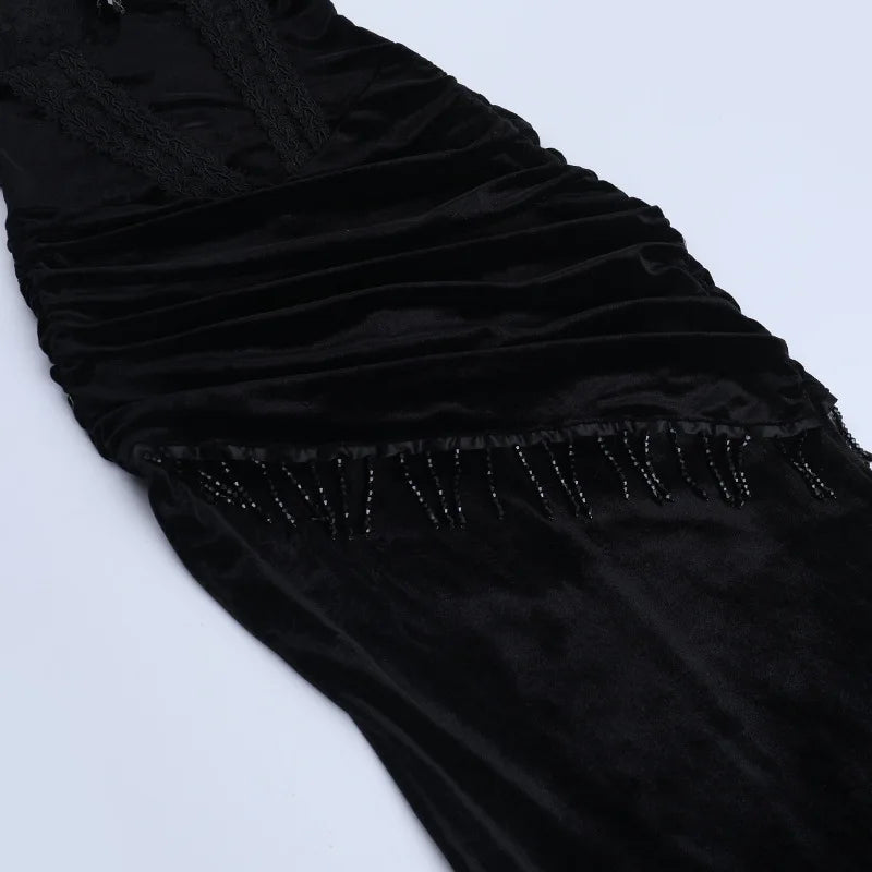 Autumn French Dark Gothic Royal Court Gown Women's Backless Sexy Hip-hugging Camisole Party Dress Y2K Aesthetic Elegant Gown