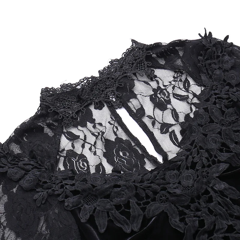 Goth Dark Vintage Mall Gothic Elegant Lace Trumpet Dress Grunge Aesthetic Punk V-neck Long Dresses 2025 Women's Slim Streetwear