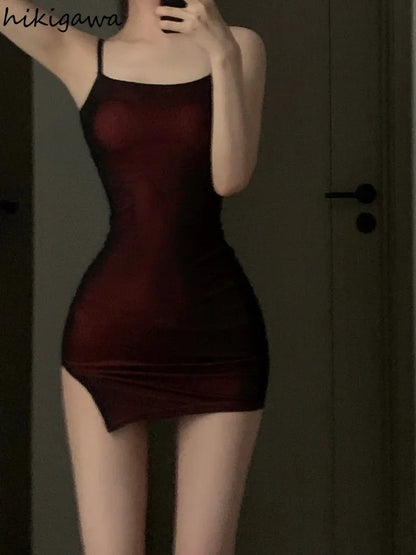 Bodycon Woman Dress 2025 Vestidos De Mujer Fashion Tunic Temperament Sexy Sling Robe Femme Gauze Split Mini Summer Y2K Dresses