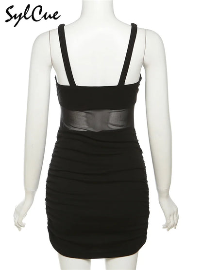 Sylcue Black Mysterious Sexy Mature Beautiful Tight Hot Confident Summer Party Intellectual Elegant Simple Women'S Strap Dress