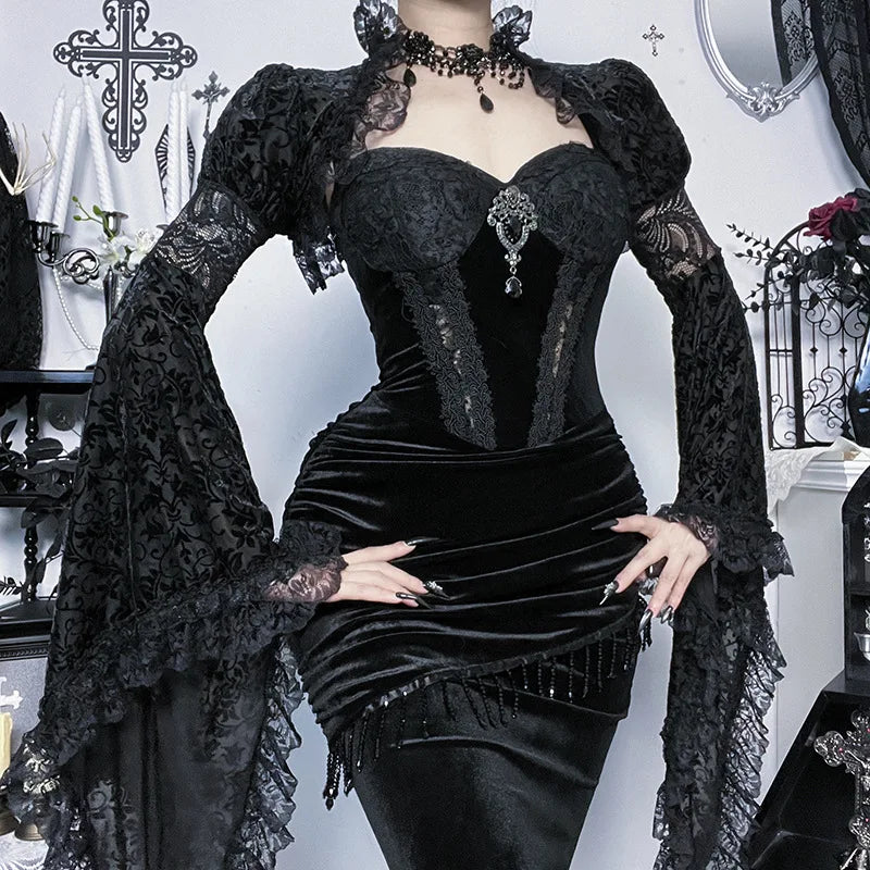 Autumn French Dark Gothic Royal Court Gown Women's Backless Sexy Hip-hugging Camisole Party Dress Y2K Aesthetic Elegant Gown