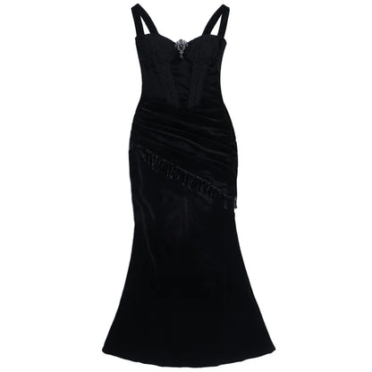 Autumn French Dark Gothic Royal Court Gown Women's Backless Sexy Hip-hugging Camisole Party Dress Y2K Aesthetic Elegant Gown