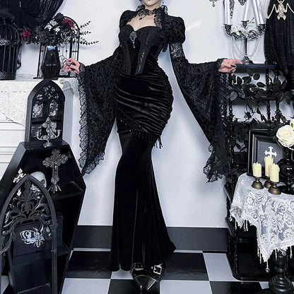 Autumn French Dark Gothic Royal Court Gown Women's Backless Sexy Hip-hugging Camisole Party Dress Y2K Aesthetic Elegant Gown