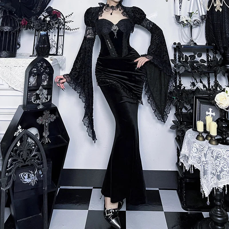 Autumn French Dark Gothic Royal Court Gown Women's Backless Sexy Hip-hugging Camisole Party Dress Y2K Aesthetic Elegant Gown