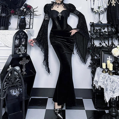 Autumn French Dark Gothic Royal Court Gown Women's Backless Sexy Hip-hugging Camisole Party Dress Y2K Aesthetic Elegant Gown