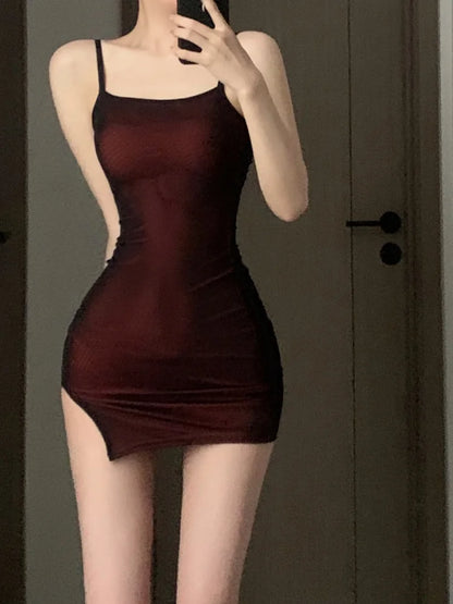 Bodycon Woman Dress 2025 Vestidos De Mujer Fashion Tunic Temperament Sexy Sling Robe Femme Gauze Split Mini Summer Y2K Dresses