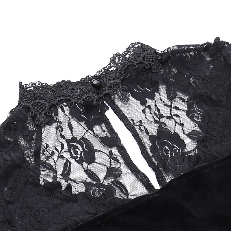 Goth Dark Vintage Mall Gothic Elegant Lace Trumpet Dress Grunge Aesthetic Punk V-neck Long Dresses 2025 Women's Slim Streetwear