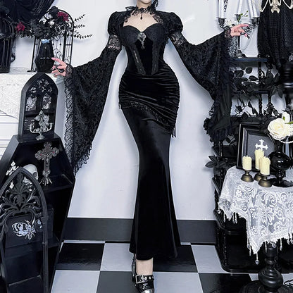 Autumn French Dark Gothic Royal Court Gown Women's Backless Sexy Hip-hugging Camisole Party Dress Y2K Aesthetic Elegant Gown