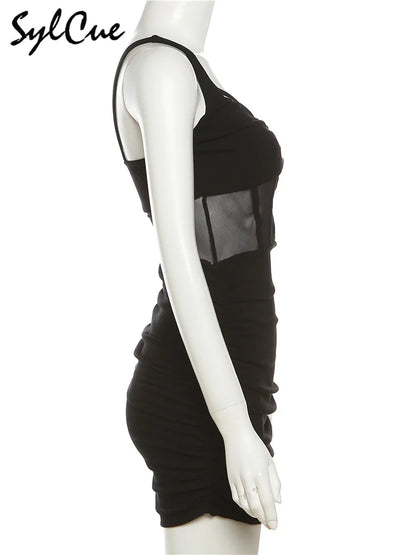 Sylcue Black Mysterious Sexy Mature Beautiful Tight Hot Confident Summer Party Intellectual Elegant Simple Women'S Strap Dress