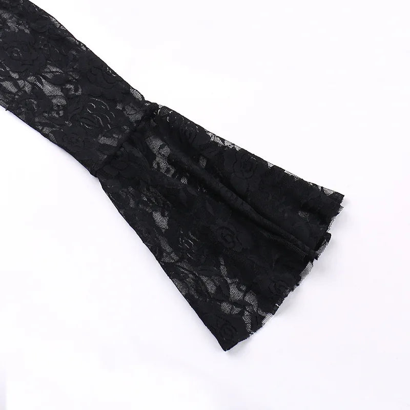 Goth Dark Vintage Mall Gothic Elegant Lace Trumpet Dress Grunge Aesthetic Punk V-neck Long Dresses 2025 Women's Slim Streetwear