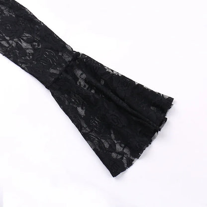 Goth Dark Vintage Mall Gothic Elegant Lace Trumpet Dress Grunge Aesthetic Punk V-neck Long Dresses 2025 Women's Slim Streetwear