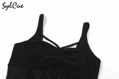 Sylcue Black Mysterious Sexy Mature Beautiful Tight Hot Confident Summer Party Intellectual Elegant Simple Women'S Strap Dress