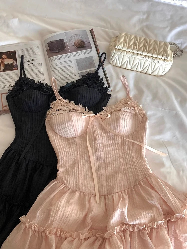 French Sweet Elegant Women Dresses Vintage Design Irregular Strap Evening Dress Fashion Female Puffy Korean Popular Long Dresses